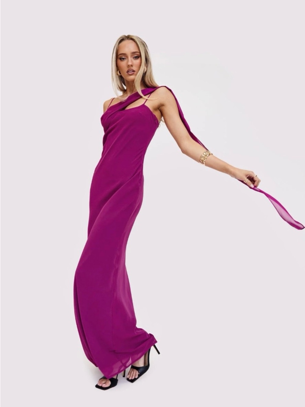Princess Polly - Syrina Cowl Neck Scarf Maxi Dress - Berry